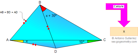 Problema 9: Triangulo, Ángulos, Equilátero, Trazos auxiliares. 