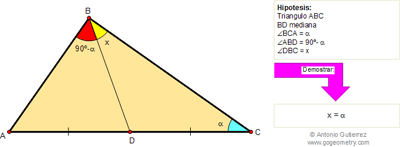 Problema de Geometría 108: Triangulo, Ángulos, Mediana, 90 Grados, Congruencia