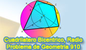 Problema de Geometría 910 (ESL): Cuadrilátero Bicéntrico, Circunferencia, Inscrito, Incentro, Circuncentro, Circunscrito, Distancia, Circunradio