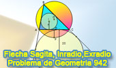 Problema de Geometría 942 (English ESL): Triangulo, Circunferencia Circunscrita, Flecha o Sagita, Inradio, Exradio