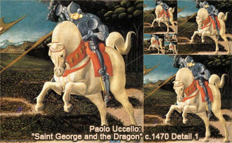 Paolo Uccello: 'Saint George and the Dragon', detail horse, and Golden Rectangles, Droste Effect