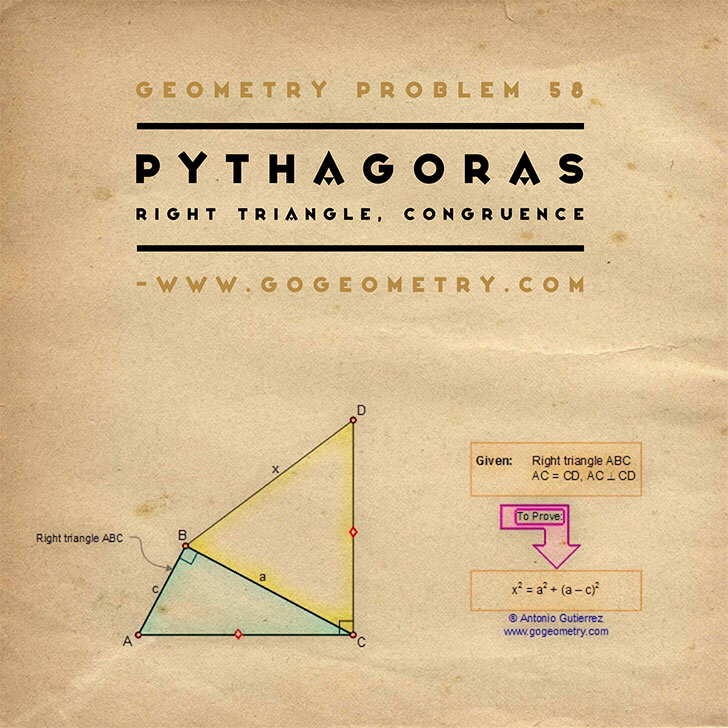 Typography of Geometry Problem 58, Right triangle, Pythagoras, Congruence,  sketch using Mobile Apps, iPad