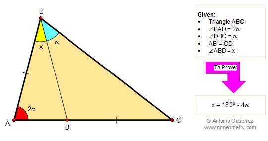 Problem 107, Angles, Triangle, Elearning. Math teacher Master Degree.