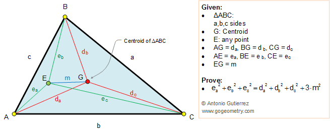Geometry Classes Problem 254 Triangle Centroid Vertices Any Point Distances Squares Elearning