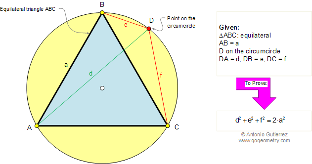 Problem 257. Equilateral Triangle, Circumcircle, Point, Vertices, Side, Distances, Squares. 