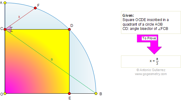 Quadrant of a circle, inscribe square