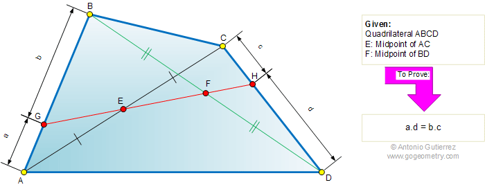Quadrilateral, diagonal, midpoint, similarity
