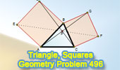Problem 496. Triangle, Two Squares, 90 Degrees, Concurrency.