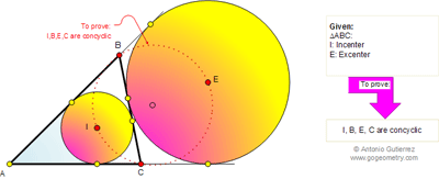  Online Geometry Problem 623: Triangle, Incenter, Excenter, Incircle, Excircle, Concyclic Points.