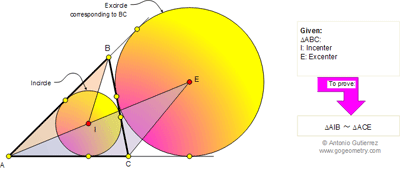  Online Geometry Problem 624: Triangle, Incenter, Excenter, Incircle, Excircle, Similarity.