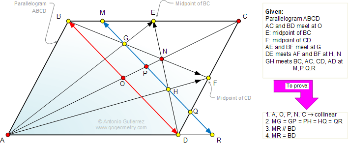 Math Education Geometry Problem 710 Parallelogram Midpoint Diagonal Collinearity Metric Relations Triangle Level High School Honors Geometry College Mathematics Education Distance Learning