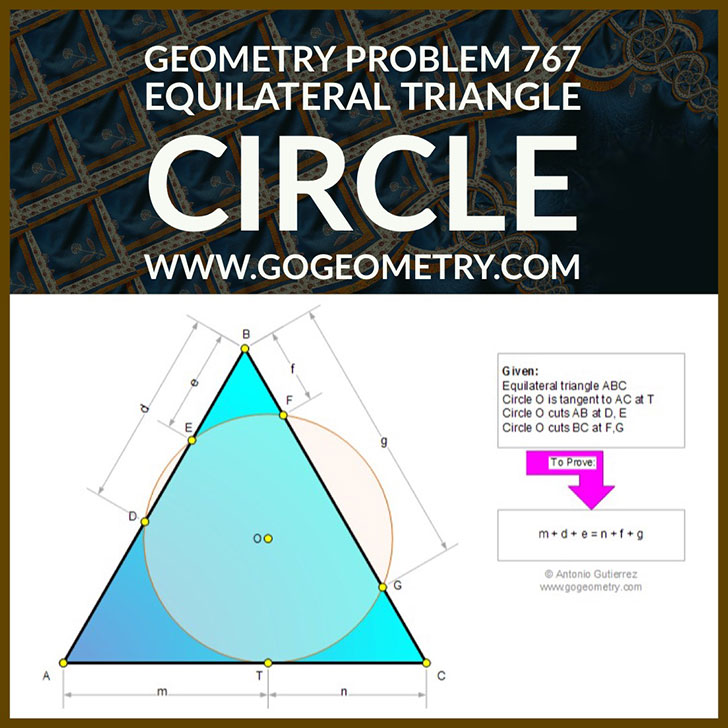Typography of Geometry Problem 767: Equilateral Triangle, Circle tangent to a side, Tangent line, Measurement, Secant, iPad Apps. Math Infographic, Tutor