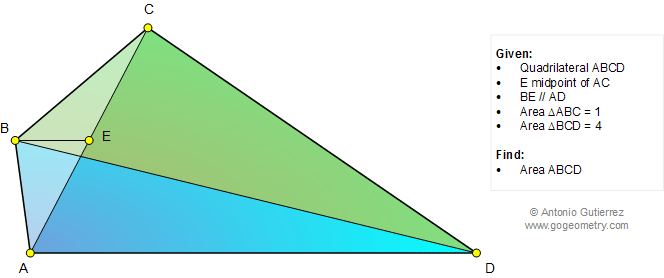Problema de Geometria 1030: Cuadriltero, Triangulo, rea, Punto Medio, Rectas Paralelas