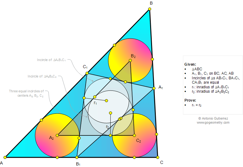 Problema de Geometria 1036: Triangulo, Tres Incrculos Iguales, Rectas Tangentes, Dos Inradios Iguales