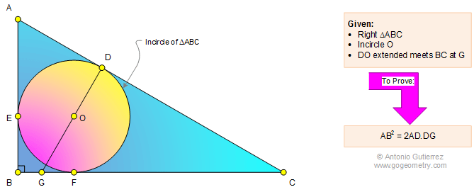 Problema de Geometria 1102: Triangulo Rectngulo, Incentro, Circunferencia Inscrita, Relaciones Mtricas