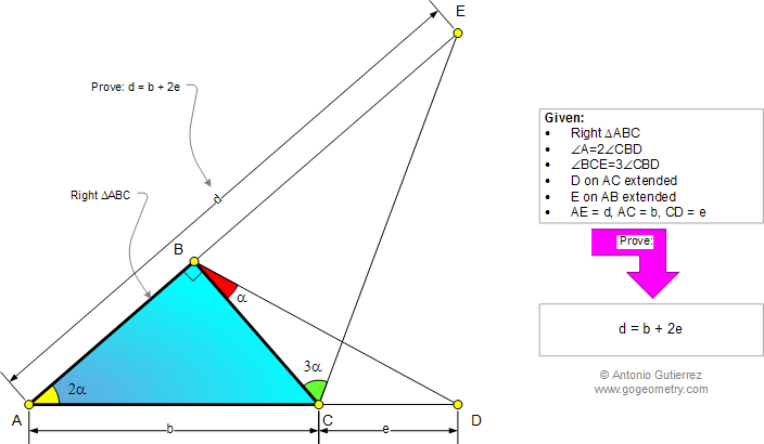 Problema de Geometra913 (English ESL): Triangulo Rectngulo, Angulo Doble y Triple, Relaciones Mtricas