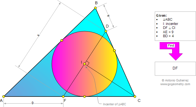 Problema de Geometra918 (English ESL): Triangulo, Incentro, Perpendicular, Relaciones Mtricas