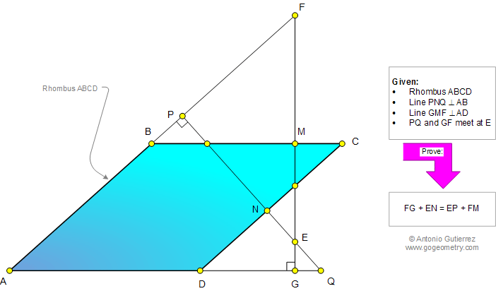 Problema de Geometra919 (English ESL): TRombo, Triangulo, Perpendicular, Distancia, Congruencia