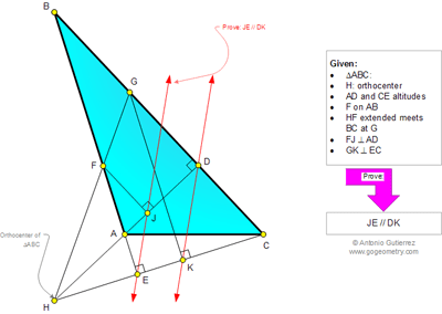 Problema de Geometría 944 (English ESL): Triangulo, Alturas, Ortocentro, Perpendicular, Paralelas
