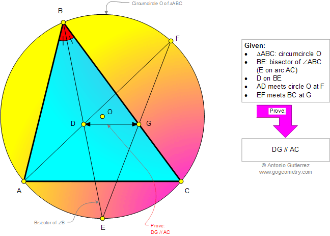 Problema de Geometra947 (English ESL): Triangulo, Circunferencia Circunscrita, Bisectriz, Cuerda, Paralelas