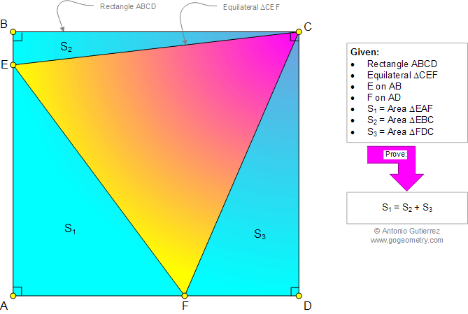 Problema de Geometria 969: Triangulo Equiltero, Rectngulo, Vertice Comun, Area de Tringulos Rectngulos