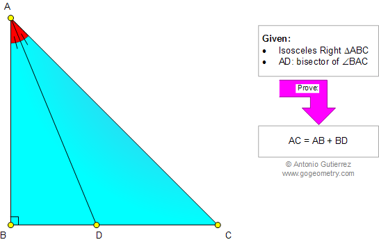 Problem de Geometria 975: Triangulo Rectngulo Issceles, Bisectriz Interior, Hipotenusa