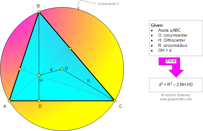 Problema de Geometria 977: Triangulo Acutngulo, Circuncentro, Ortocentro, Altura, Circunradio, Relaciones Mtricas