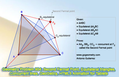 Dynamic Geometry Problem 904: Second Fermat Point. Triangle, Equilateral triangles, Concurrent lines, GeoGebra, HTML5 Animation
