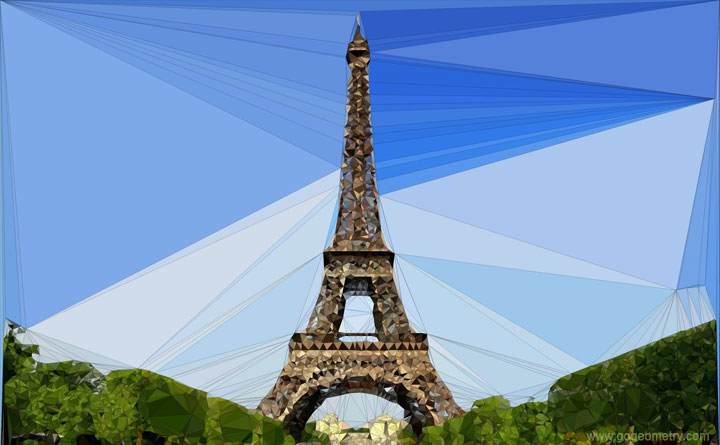 Eiffel Tower, Face and Delaunay Triangulation Art
