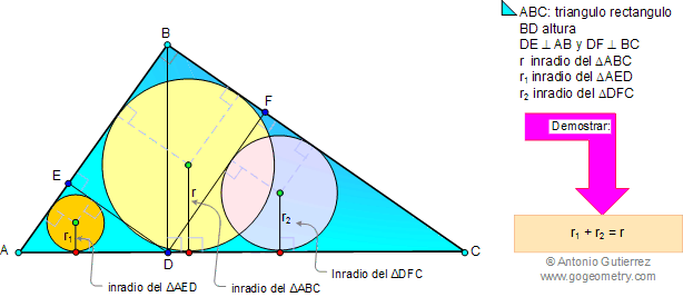 Problema 22: Triangulo rectangulo, altura, inradios