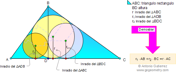 Problema 36: Triangulo rectangulo, altura, inradios
