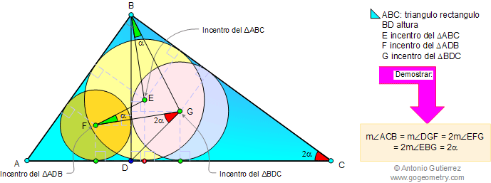 Problema 37: Triangulo rectangulo, altura, incentros