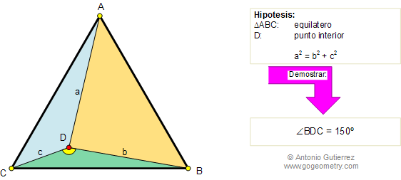 Triangulo equilatero, punto interior, relaciones metricas, 150 grados