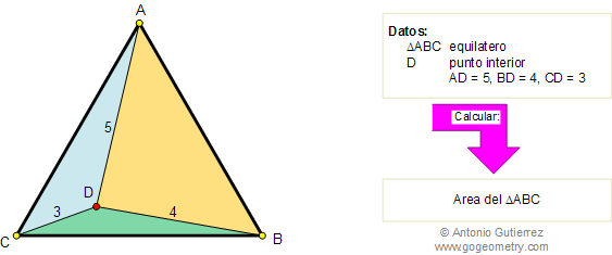 Area del triangulo equilaterao, distancia de un punto interior