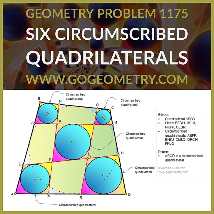 Art and Typography of Geometry Problem 1175: Six Tangential or Circumscribed Quadrilaterals Theorem, iPad Apps