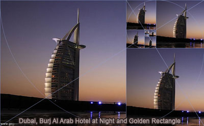 Dubai: Burj Al Arab Hotel at Night and Golden Rectangles