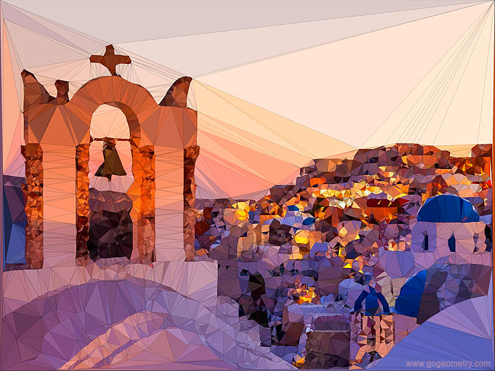Santorini, Greece and Delaunay Triangulation Art, Panorama