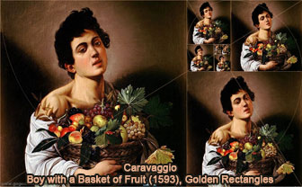 Boy with a Basket of Fruit (1593) by Caravaggio and Golden Rectangles, Droste Effect