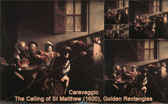 The Calling of St Matthew (1600) by Caravaggio and Golden Rectangles, Droste Effect
