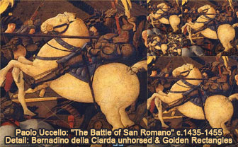 Paolo Uccello: 'The Battle of San Romano, Detail: Bernadino della Ciarda unhorsed' c.1435-1455 and Golden Rectangles