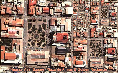 Huaraz Main Square, Plaza de Armas, Ancash, Peru and Golden Rectangles