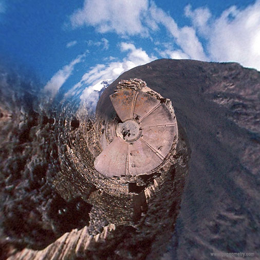 Machu Picchu Art, Temple of the Three Windows. Stereographic projection
