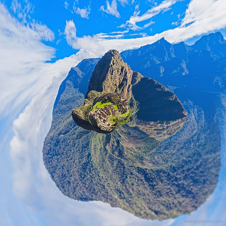 Machu Picchu Art. Stereographic projection