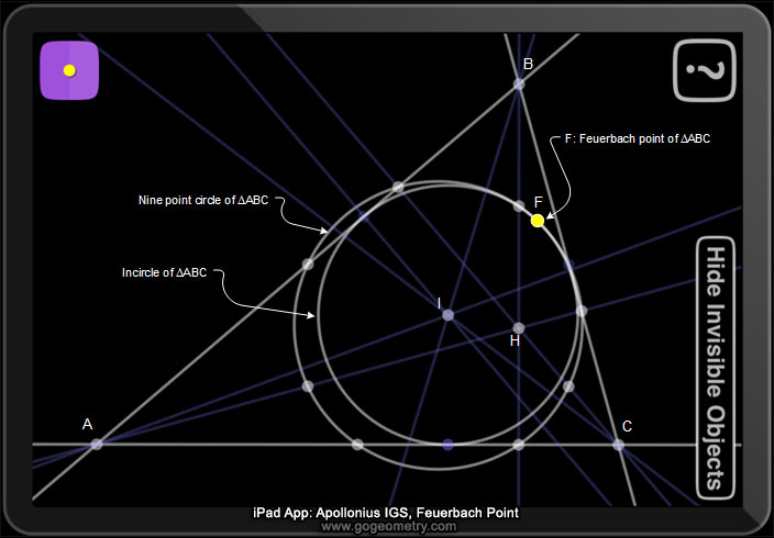 Apollonius iPad Apps: Feuerbach Point, Incircle, Nine point circle, triangle