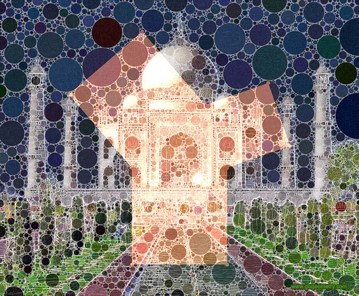 Geometry in the Taj Mahal and Euclid Windmill or Bride's Chair of Pythagoras Theorem, Light Patterns, Geometric Art using Mobile Apps