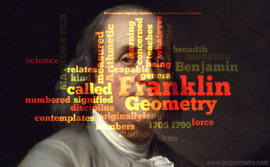 Benjamin Franklin, Quote, Geometry, Arithmetic and word cloud