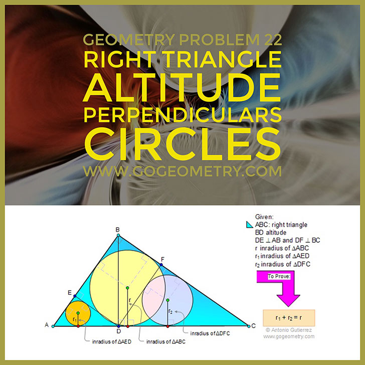 Art and Typography of Geometry Problem 22: Right triangle, Altitude, Perpendiculars, Inradii, Circle, iPad Apps