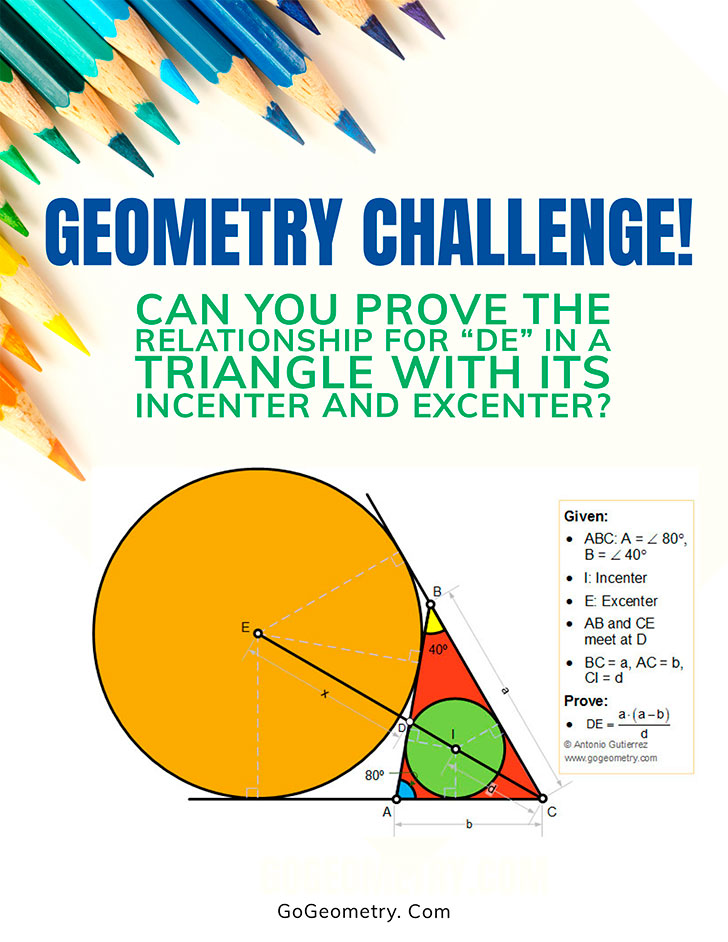 Flyer of Geometry Problem 40: Triangle, Incenter, Excenter, 40, 60, 80 Degrees, iPad Apps, Typography. Math Infographic, Tutor