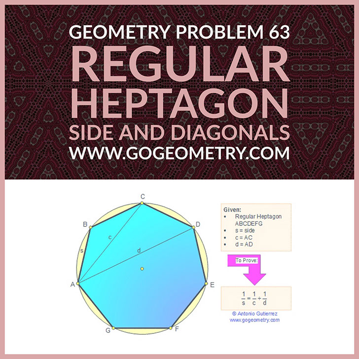 Typography of Geometry Problem 63: Regular Heptagon, side and diagonals, iPad Apps. Math Infographic, Tutor
