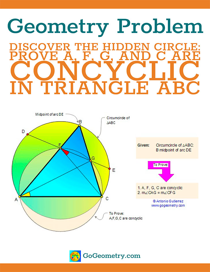 Flyer of problem 67 using iPad App, Diagram of triangle ABC inscribed in a circumcircle with points D, E, F, and G indicated